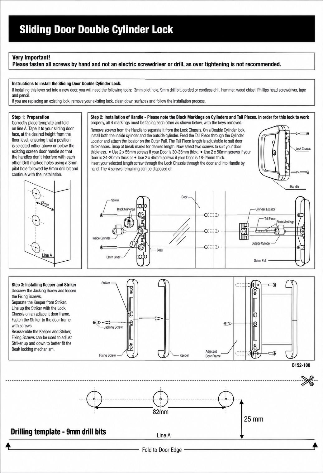 Sliding door double cylinder lock handle installation manual and drilling template